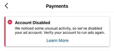 Instagram ad creation errors — evidence of shadow ban