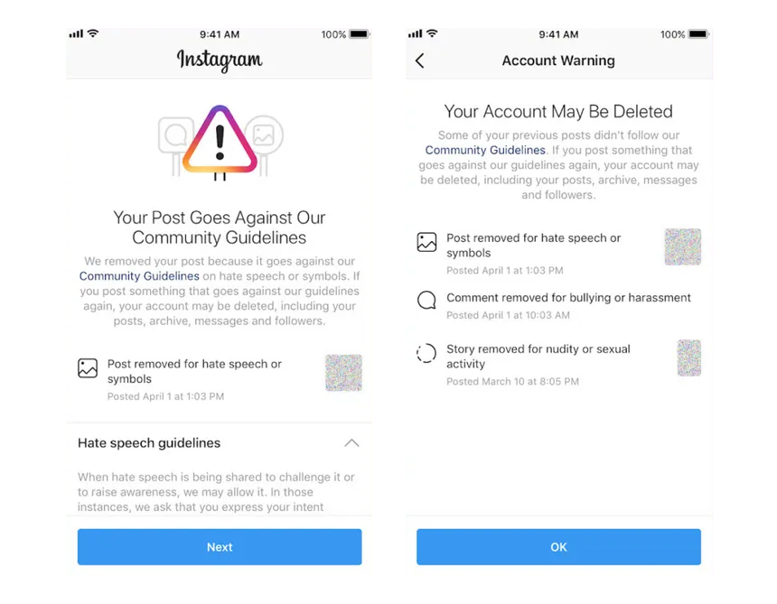 Instagram ad ban notification — Big & Tall Records shadow banned
